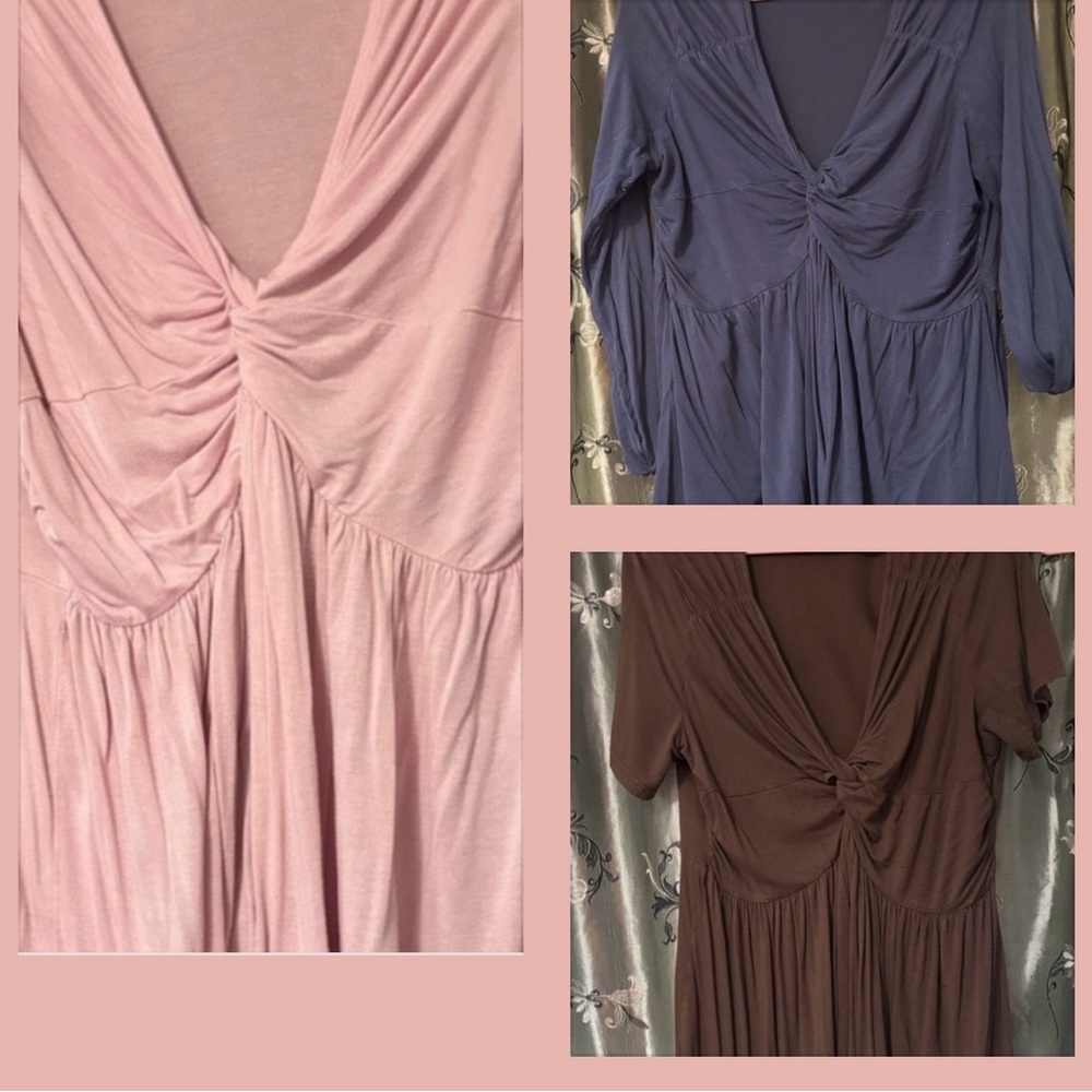Set of 3 soft cotton twist baby doll tops xxl: pink, navy & chocolate brown.